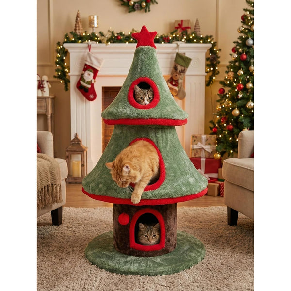 Furrlovers Christmas Tree Multi Level Cat Tower with Condo Hideouts & Scratching Posts(Green)