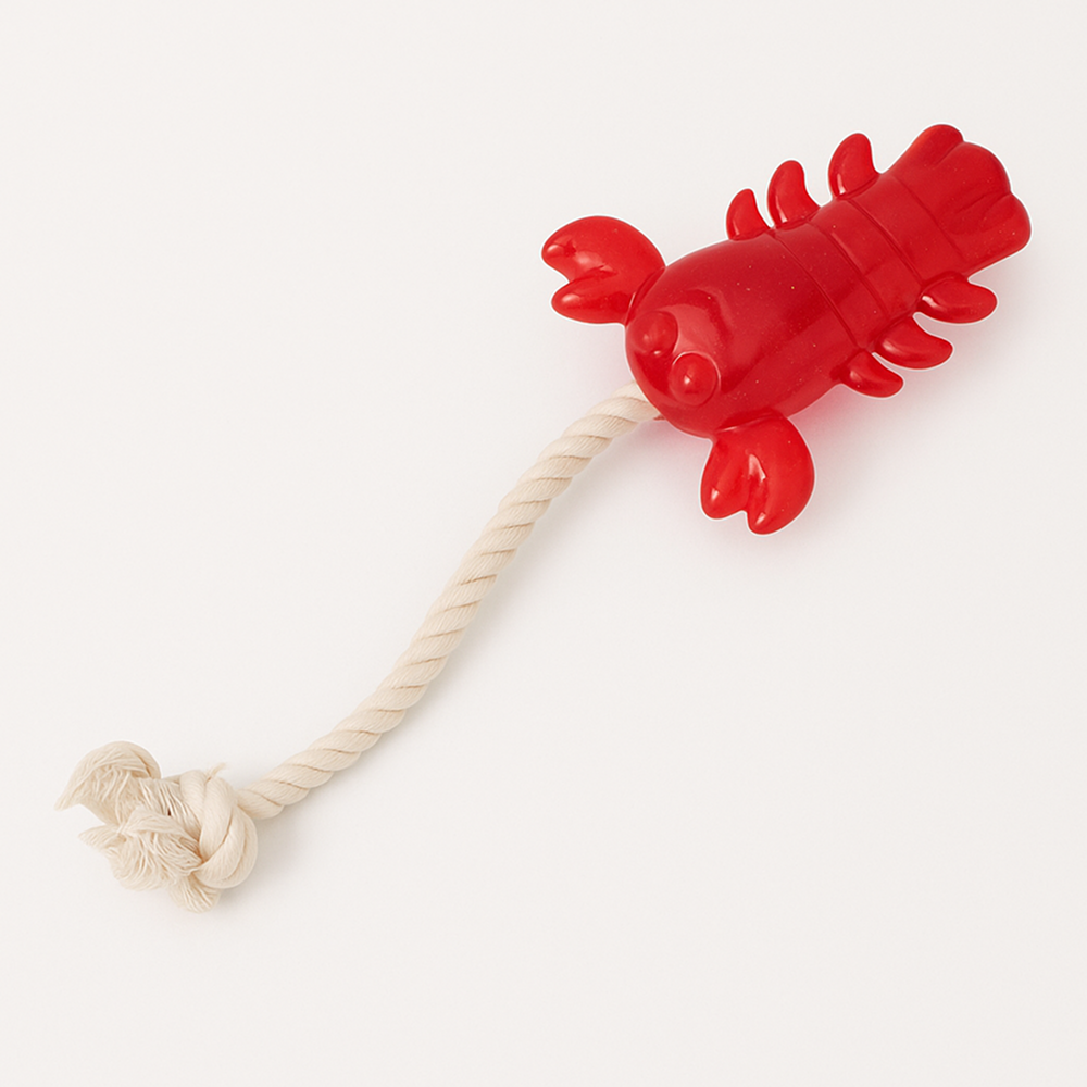 Talking Dog Club Lobster with Rope Treat Dispenser Toy for Dogs (Red) Dogs-Bowls & Feeders Talking Dog Club Dropship 26cm
