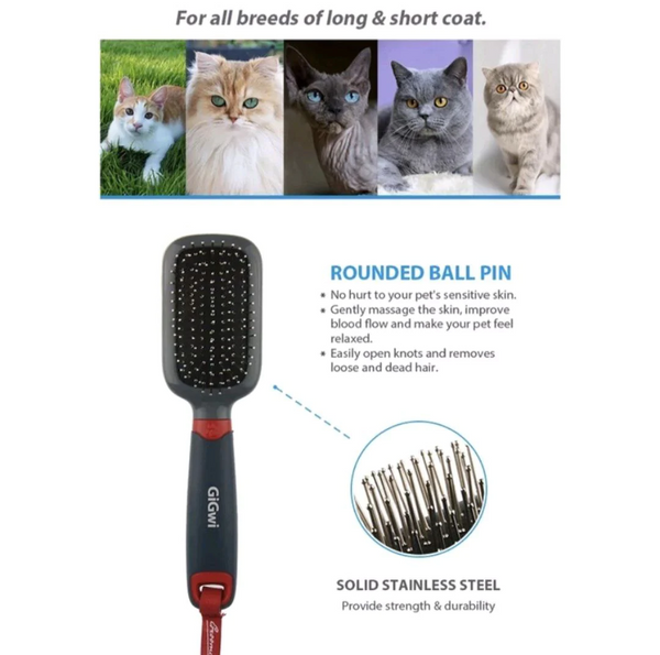 GiGwi Double Sided Brush with Bristles and Pins for Dogs and Cats (Black)