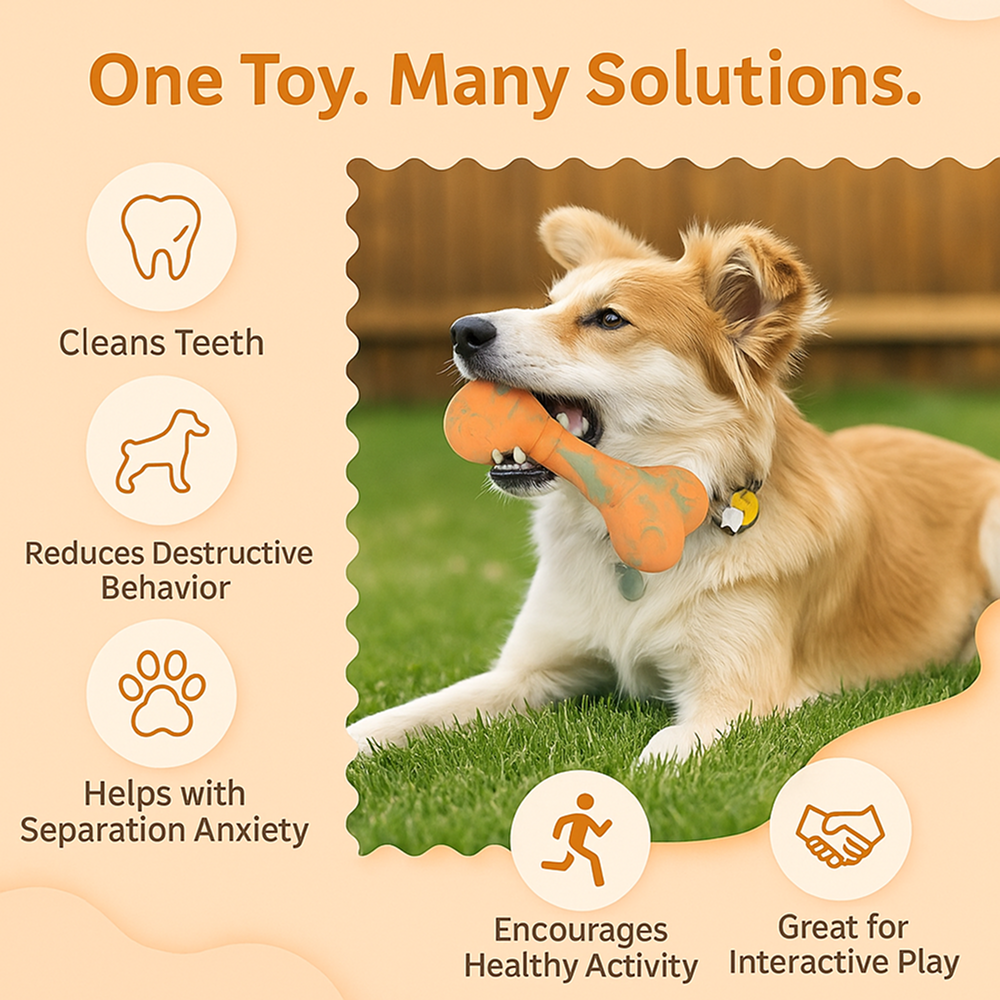 Talking Dog Club Rubber Bone Treat Dispenser Toy for Dogs (Yellow) Dogs-Bowls & Feeders Talking Dog Club Dropship