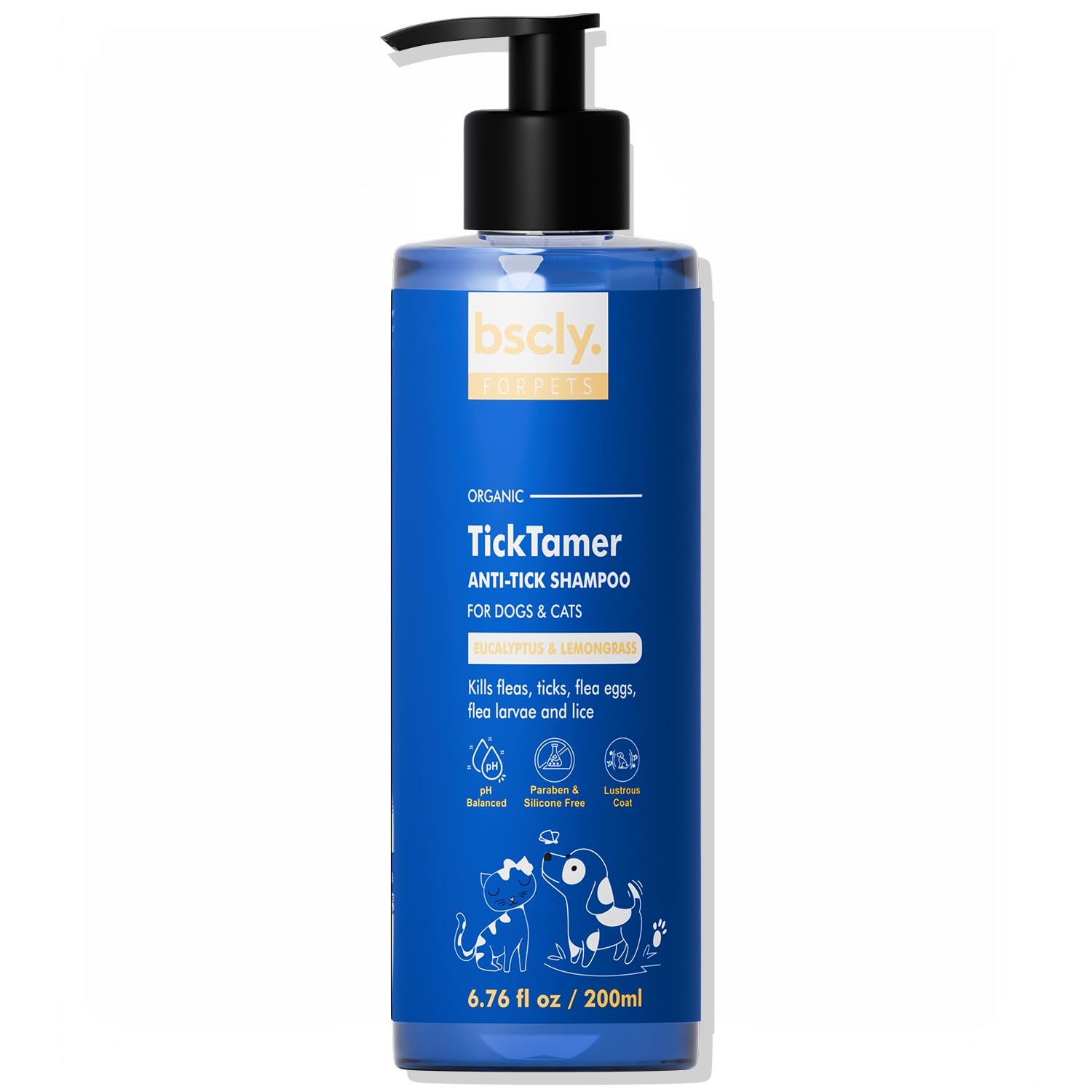 Bscly TickTamer Eucalyptus & Lemongrass Anti Tick Shampoo for Cats & Dogs Both-Grooming Supplies Bscly 200mL