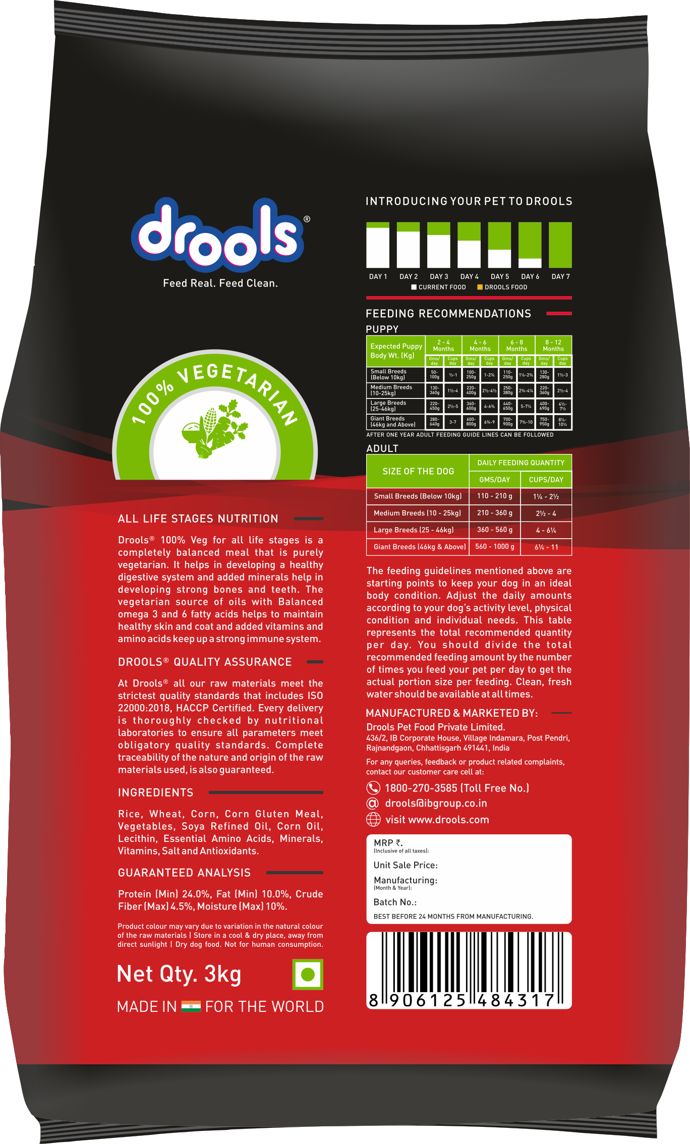 Drools 100% Vegetarian Puppy and Adult Dog Veg Dry Food (All Life Stages) Dogs- Dry Food Drools