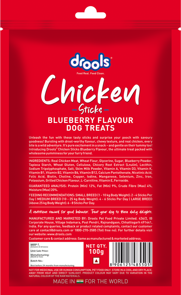 Drools Blueberry Flavour Chicken Sticks Treat for Dogs
