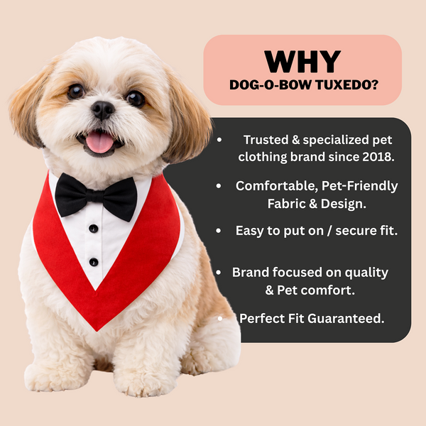 Dogobow Tuxedo Bandana for Dogs (Red) (Get a Bow Free)