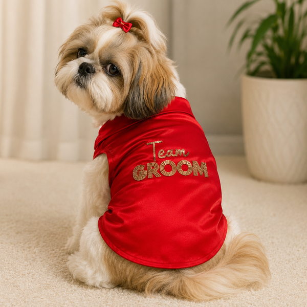 Pawgy Pets Team Groom Beadwork Tshirt for Dogs (Red)
