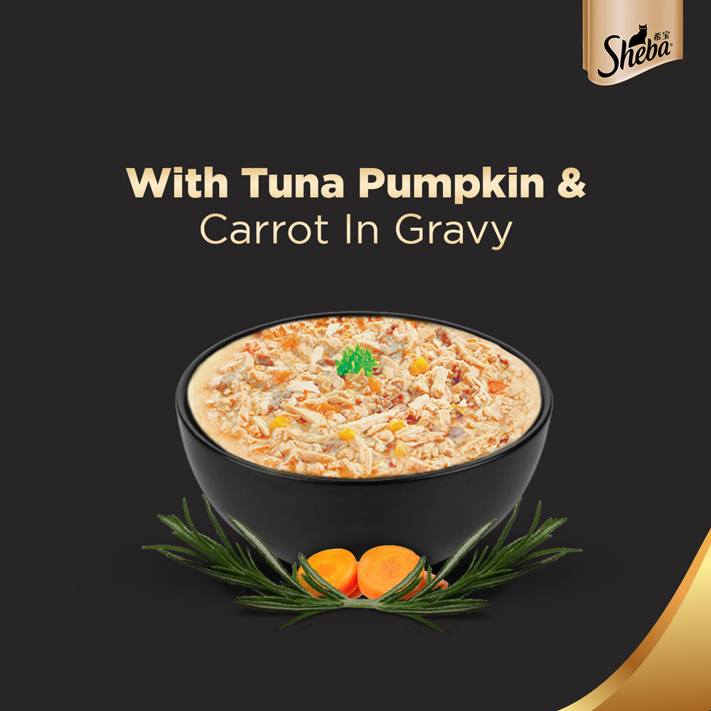 Sheba Fish with Dry Bonito Flake and Tuna Pumpkin & Carrot In Gravy Rich Premium Adult Fine Cat Wet Food Combo Cats-Wet Food Sheba