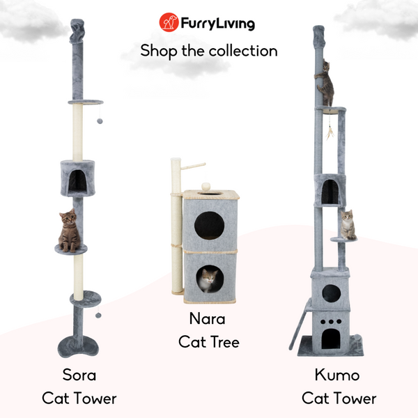 FurryLiving Nara Dual-Level Felt Condo with Scratch Pole & Hanging Toy Cat Tree