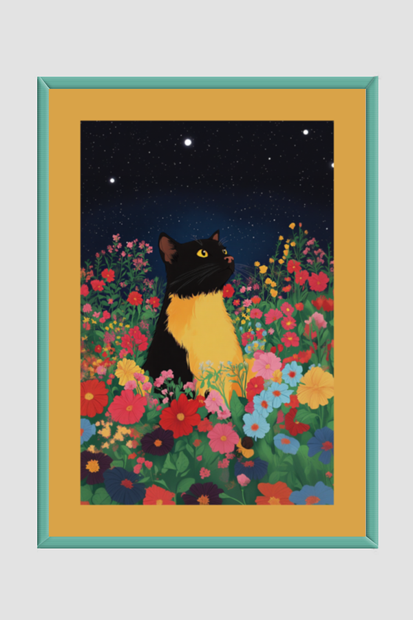 EverythingBoho Sci Fi Cat Framed Art (Bottle Green)