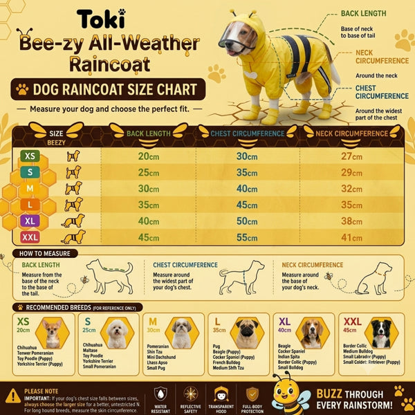 Toki Beezy All Weather Bumblebee with Hood Raincoat for Dogs (Yellow)