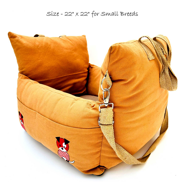Petter World Car Travel Bed with Safety Leash for Dogs and Cats (Earthy Brown)