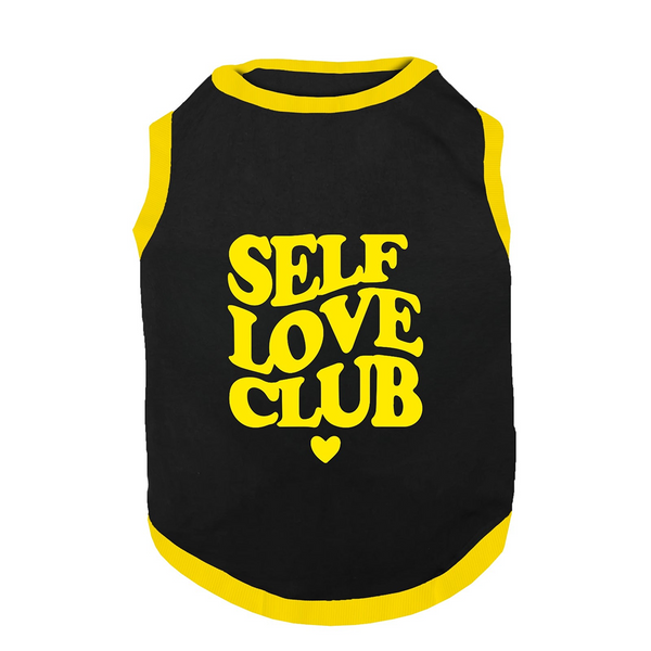 PawsIndia Self Love Club Printed with Ribbed Sleeves TShirt for Dogs (Black)