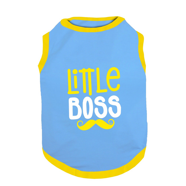 PawsIndia Little Boss Printed with Ribbed Sleeves TShirt for Dogs (Blue)