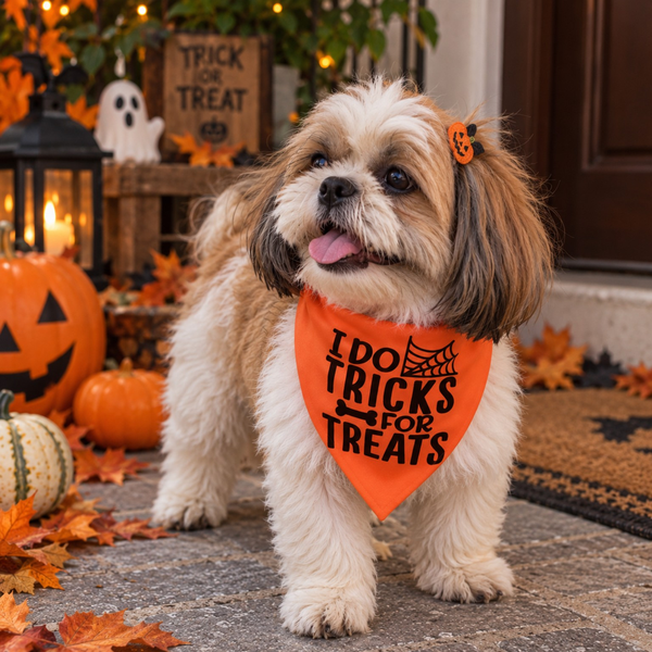 15 Furries Trick for Treat Halloween Bandana for Dogs & Cats (Orange/Black)