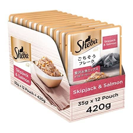 Sheba Fish with Dry Bonito Flake, Skipjack & Salmon Fish and Fish with Sasami Cat Wet Food Combo