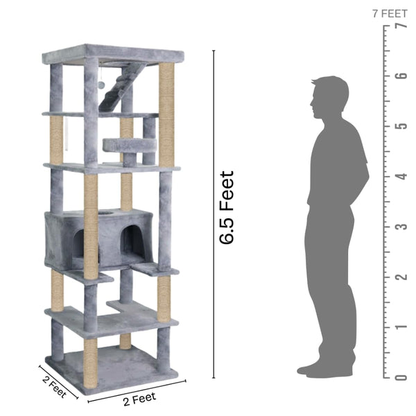 Furrlovers Multilevel Cat Tree with Condo, Ladder & Jute Rope Scratching Posts (Grey)