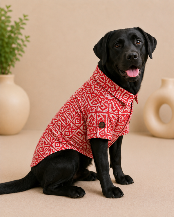 Pawgypets Cotton with Mandarin Collar Kurta for Dogs (Rust)