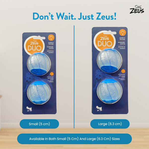 Zeus Squeaker & Glow DUO Ball for Dogs (Blue)