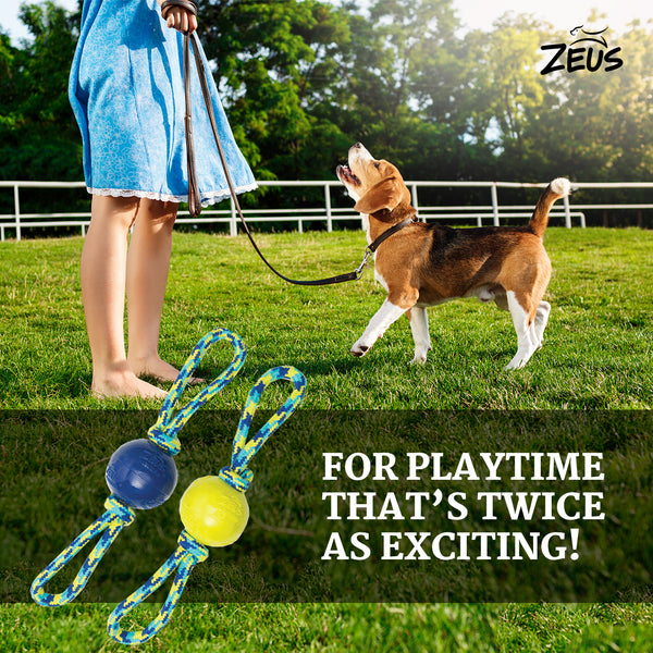 Zeus Rope Ball Tug with Hand Loops Toy for Dogs (Blue)