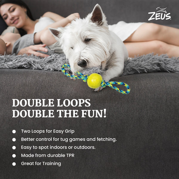 Zeus Rope Ball Tug with Hand Loops Toy for Dogs (Blue)