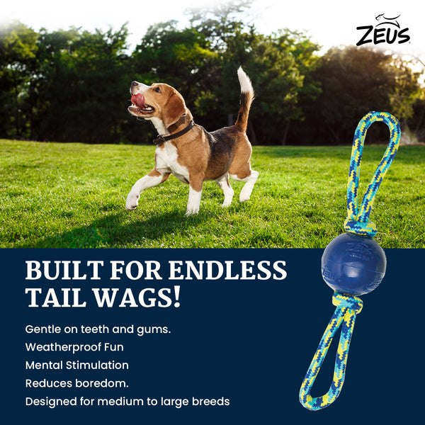 Zeus Rope Ball Tug with Hand Loops Toy for Dogs (Blue)