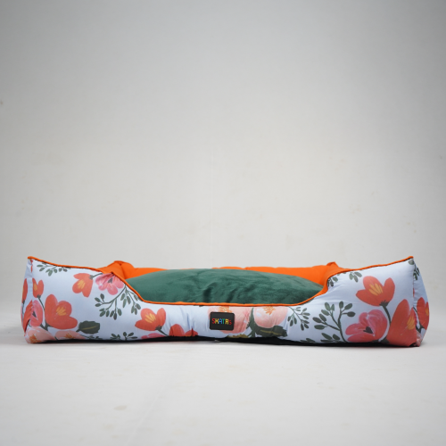 Skatrs Flower Meadow Bed for Dogs & Cats (Orange/Green)