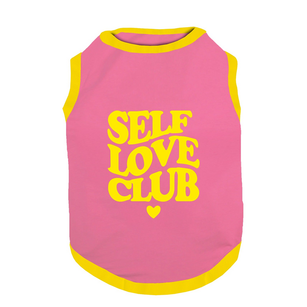 PawsIndia Self Love Club Printed with Ribbed Sleeves TShirt for Dogs (Pink)
