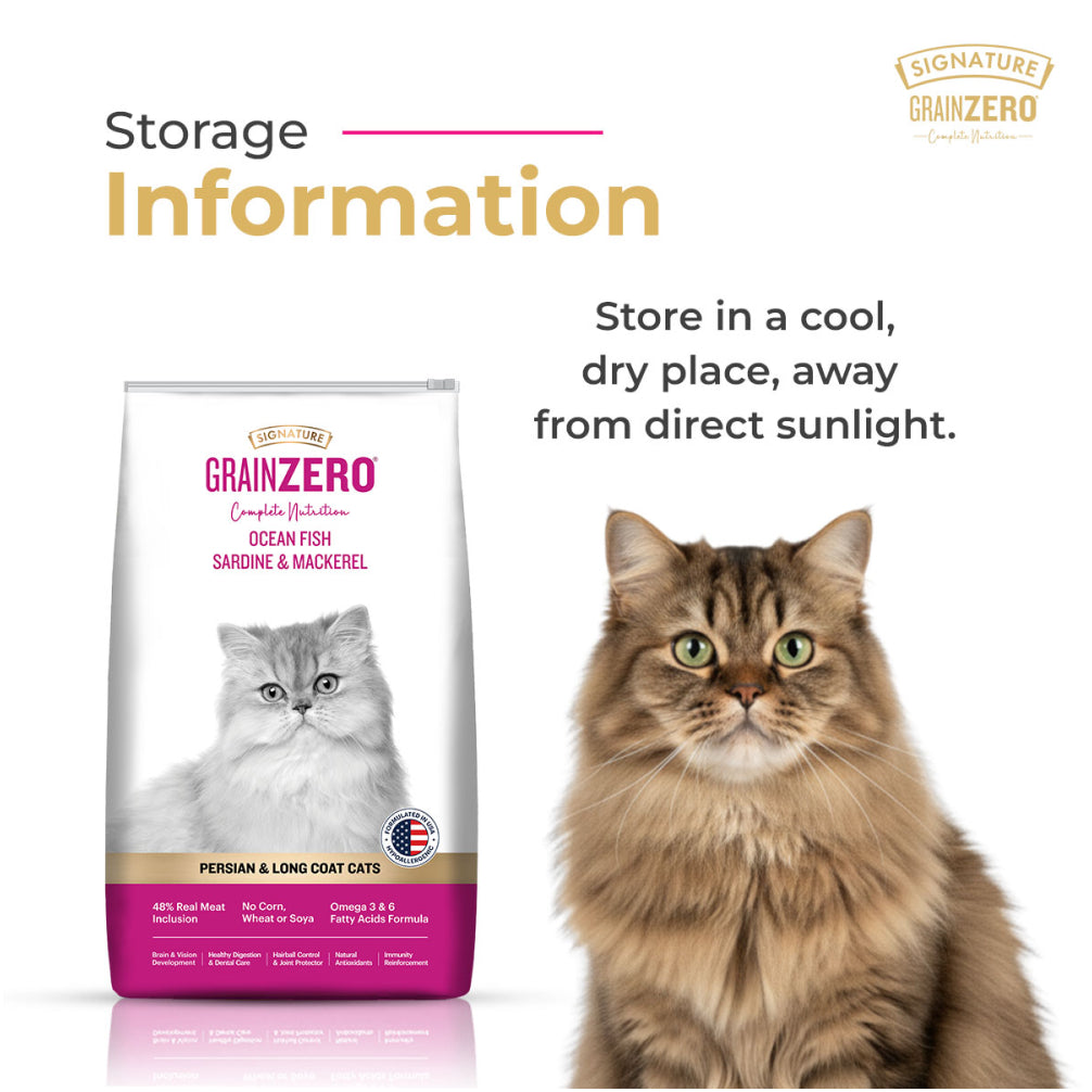Signature Grain Zero Ocean Fish, Sardine and Mackerel Long Coat & Persian Adult Cat Dry Food