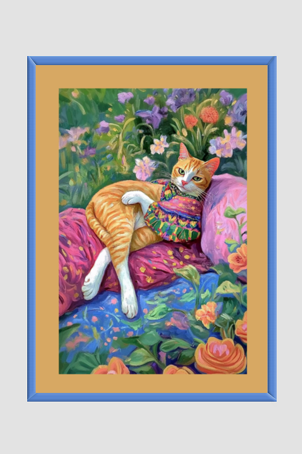 EverythingBoho Miss Cat At Leisure Wall Art (Royal Blue)