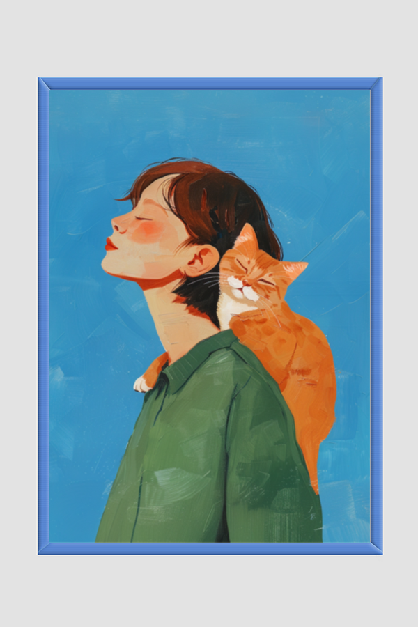 EverythingBoho Cat & Me Wall Art (Royal Blue)
