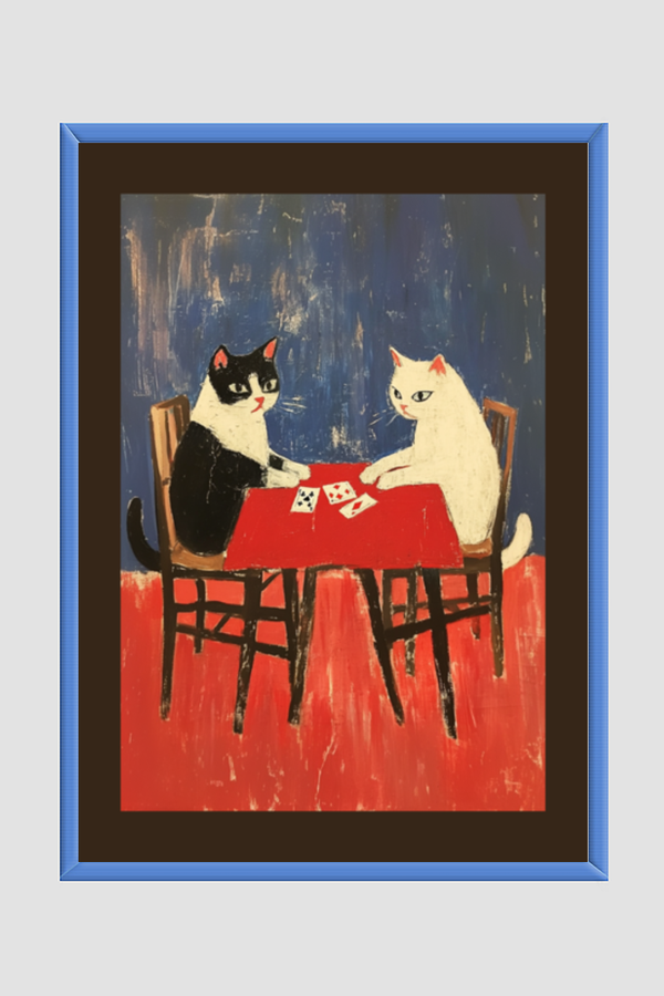EverythingBoho Framed Art Cat Playing Cards (Royal Blue)
