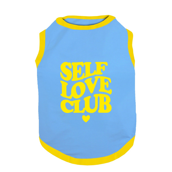 PawsIndia Self Love Club Printed with Ribbed Sleeves TShirt for Dogs (Blue)