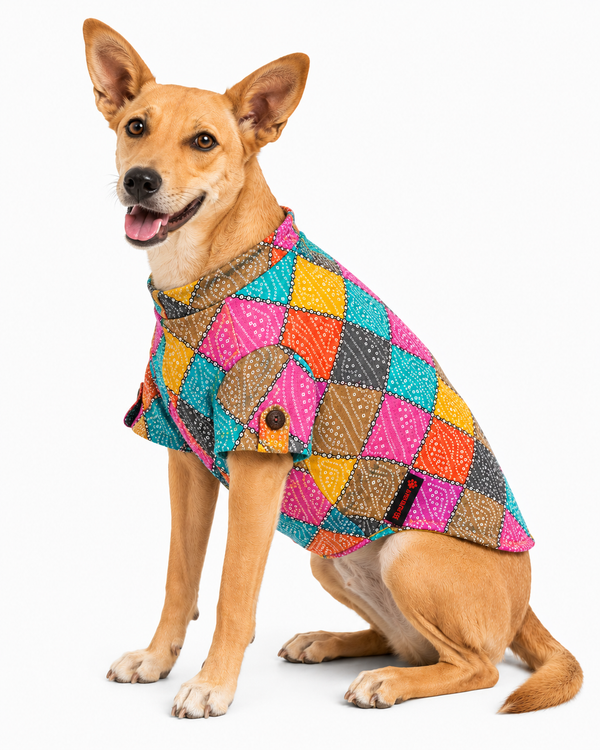 Pawgypets Multi Lehriya & Bandani Kurta for Dogs (Pack of 2)