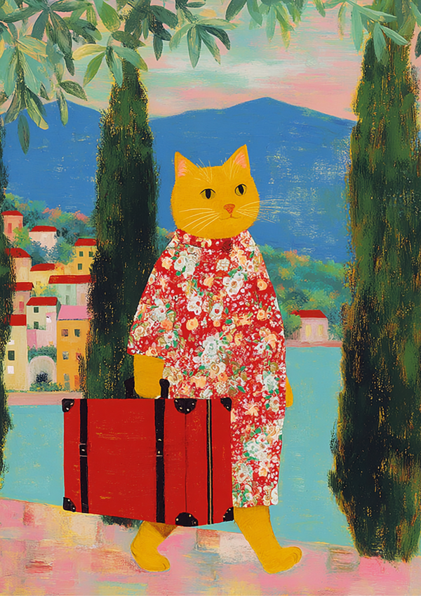 EverythingBoho Cat The Traveller Framed Poster (Bottle Green)