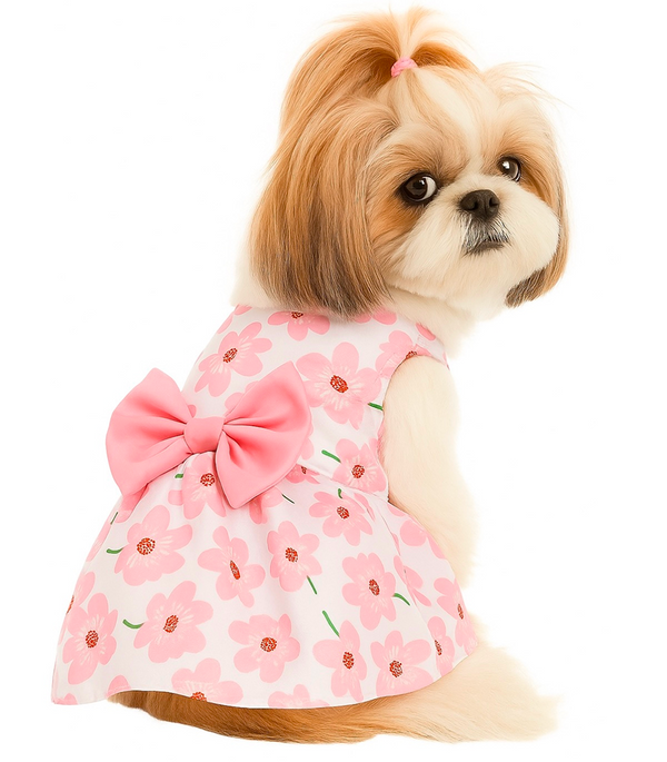 KUTKUT Cute Floral Pattern with Lovely Bow Dress for Small Dogs & Cats