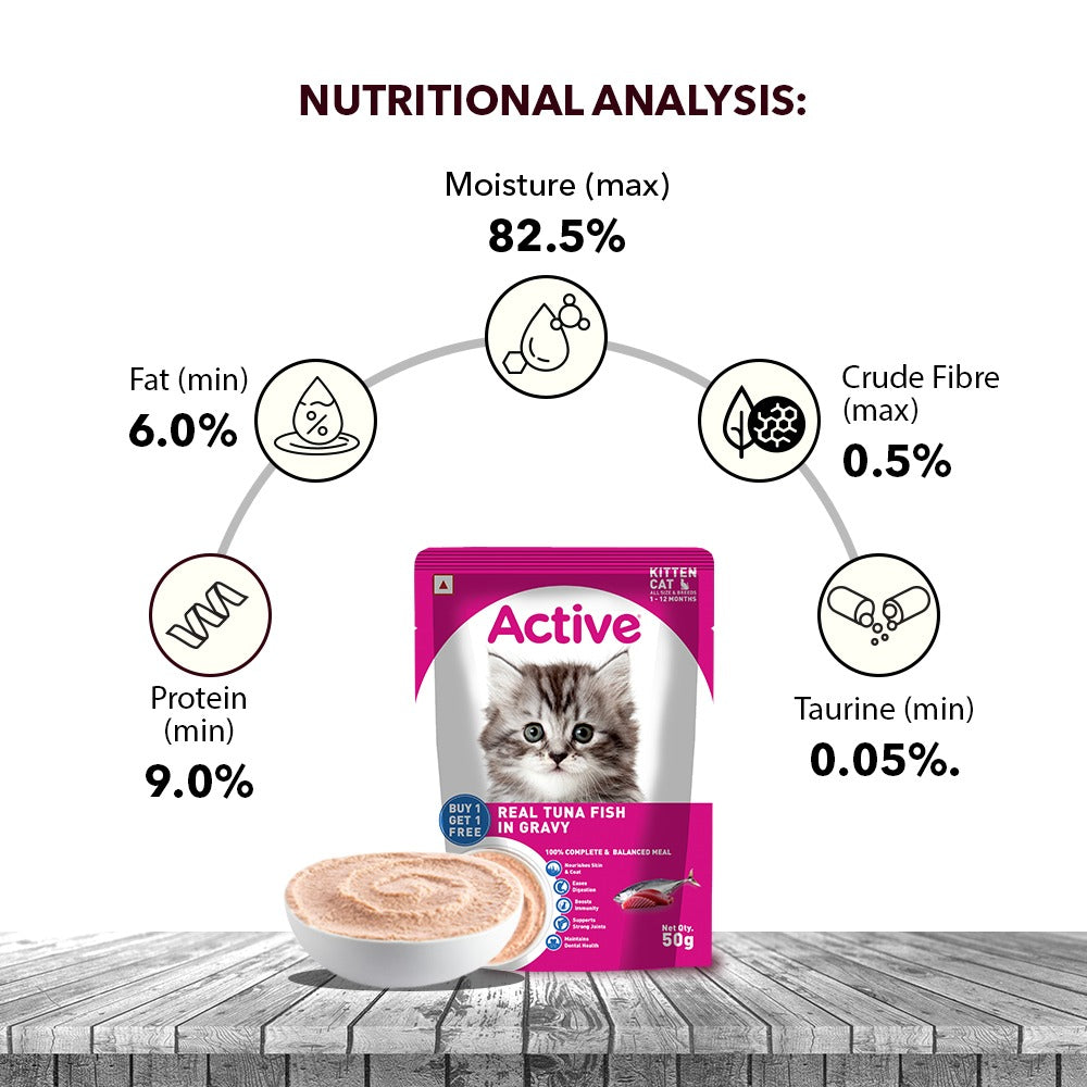 Active Real Tuna Fish in Gravy Kitten Cat Wet Food (Buy 1 Get 1) Cats-Wet Food Active