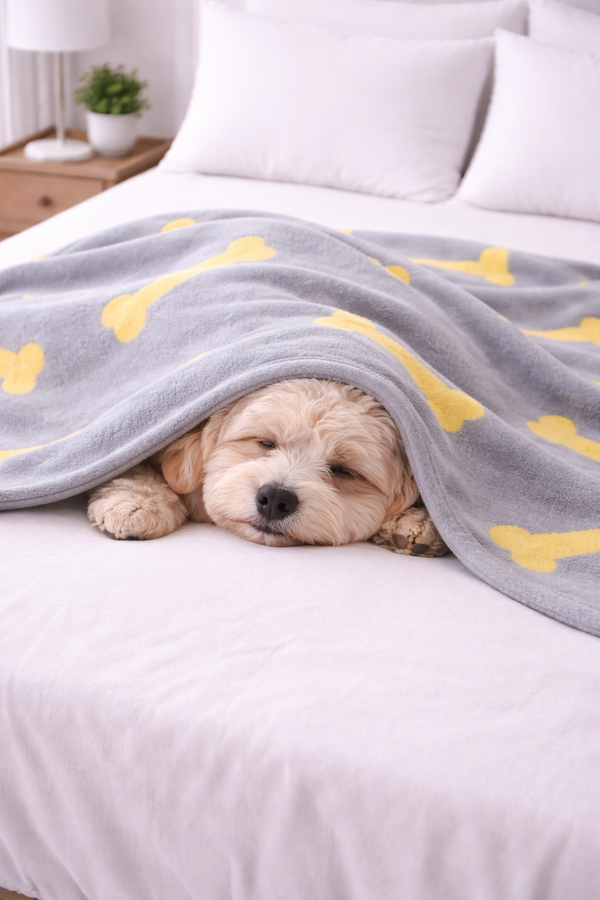 Talking Dog Club Bone Print Viscose Blanket for Dogs (Grey and Yellow Bone)