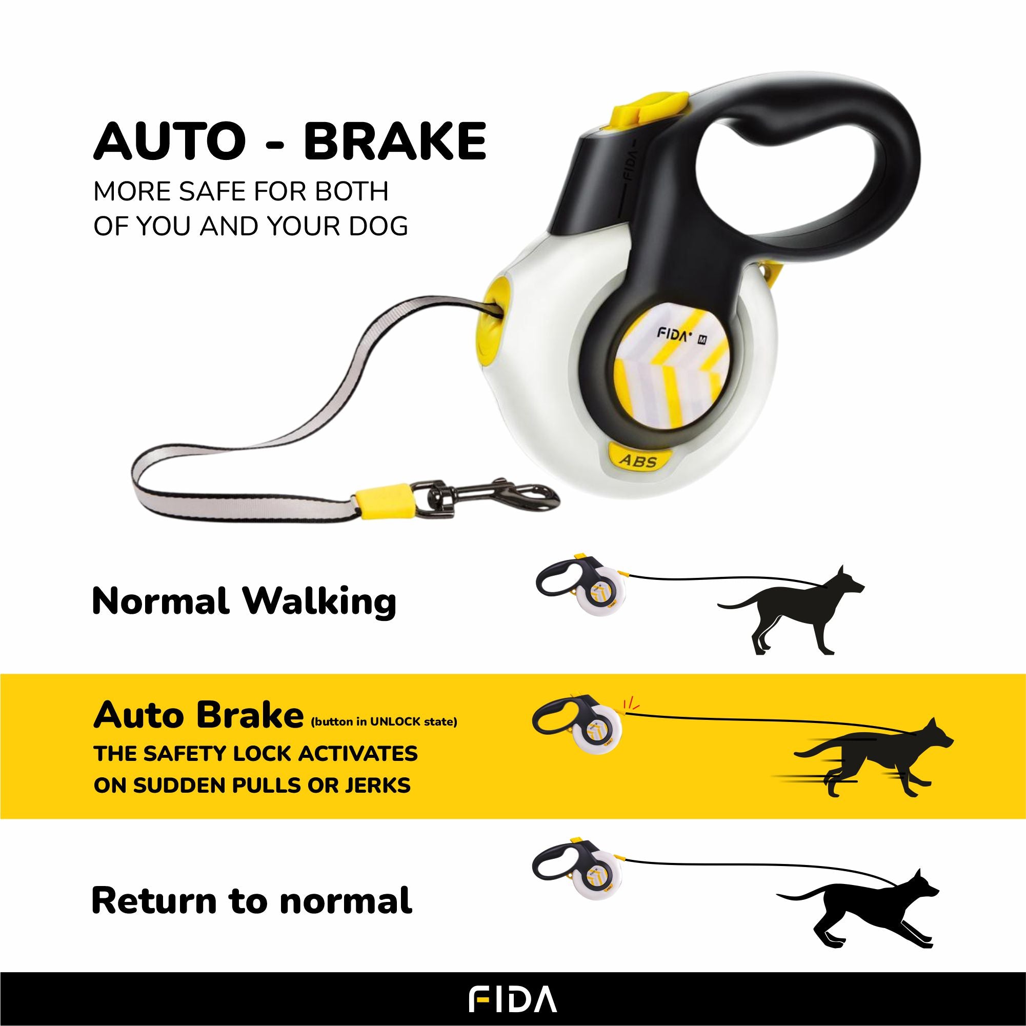 Fida Autobrake Retractable Leash for Dogs (White) Dogs-Collar, Leashes, harnesses Fida