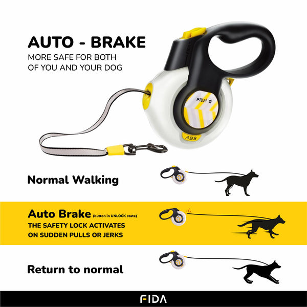 Fida Autobrake Retractable Leash for Dogs (White)