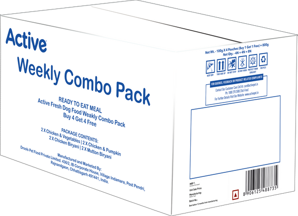 Active Weekly Combo Packof 4 Biryani Fresh Food For Dogs (Buy 1 Get 1)