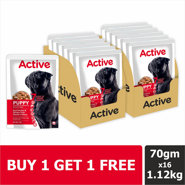 Active Real Chicken & Chicken Liver Chunks in Gravy Puppy Dog Wet Food (Buy 1 Get 1)