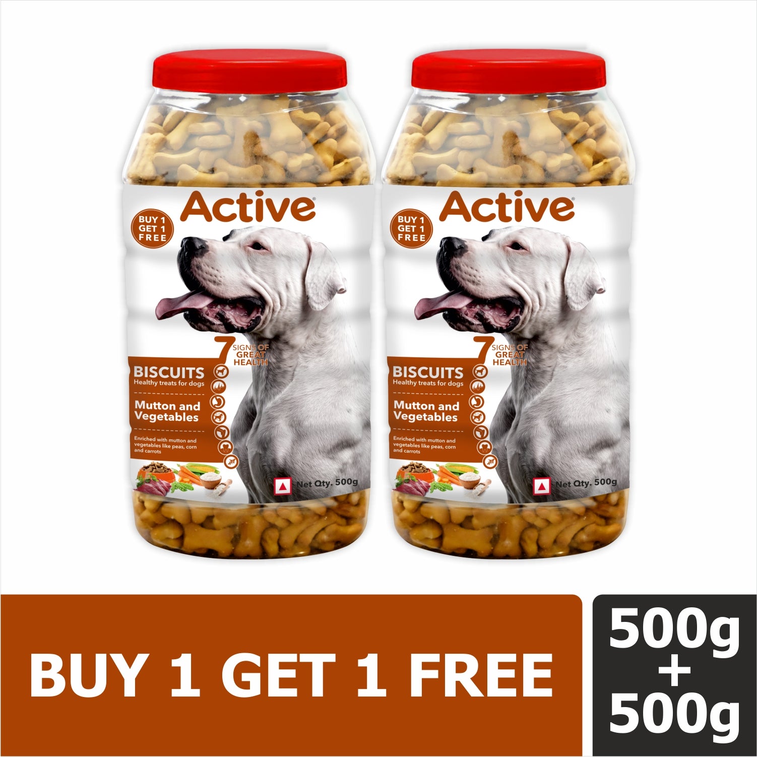 Active Mutton & Vegetable Flavour Biscuit Dog Treats (Buy 1 Get 1) Dog Treats + Others Active 500g+500g