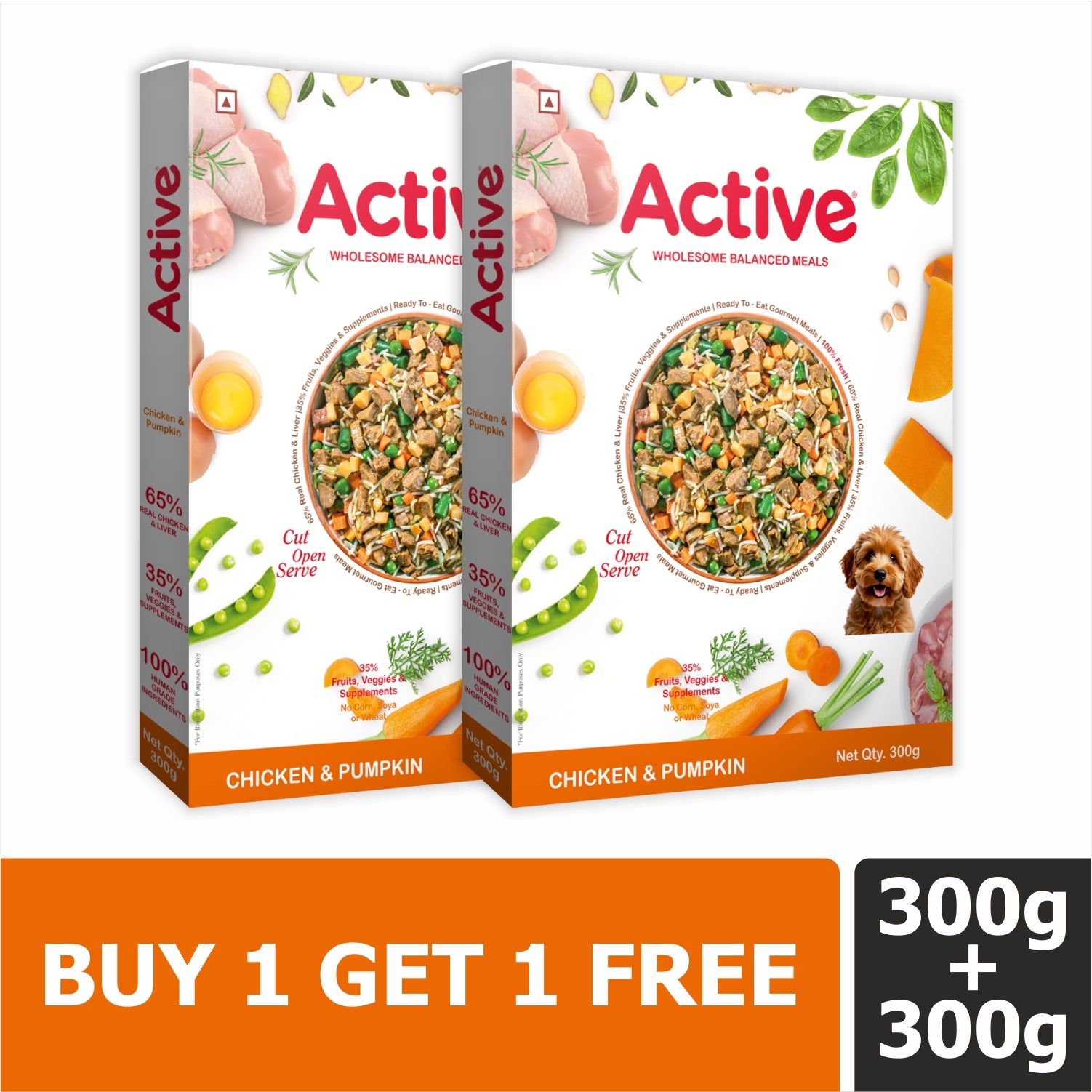 Active Chicken and Pumpkin Biryani Fresh Food For Dogs (Buy 1 Get 1) Dogs-Fresh Food Active 300+300g