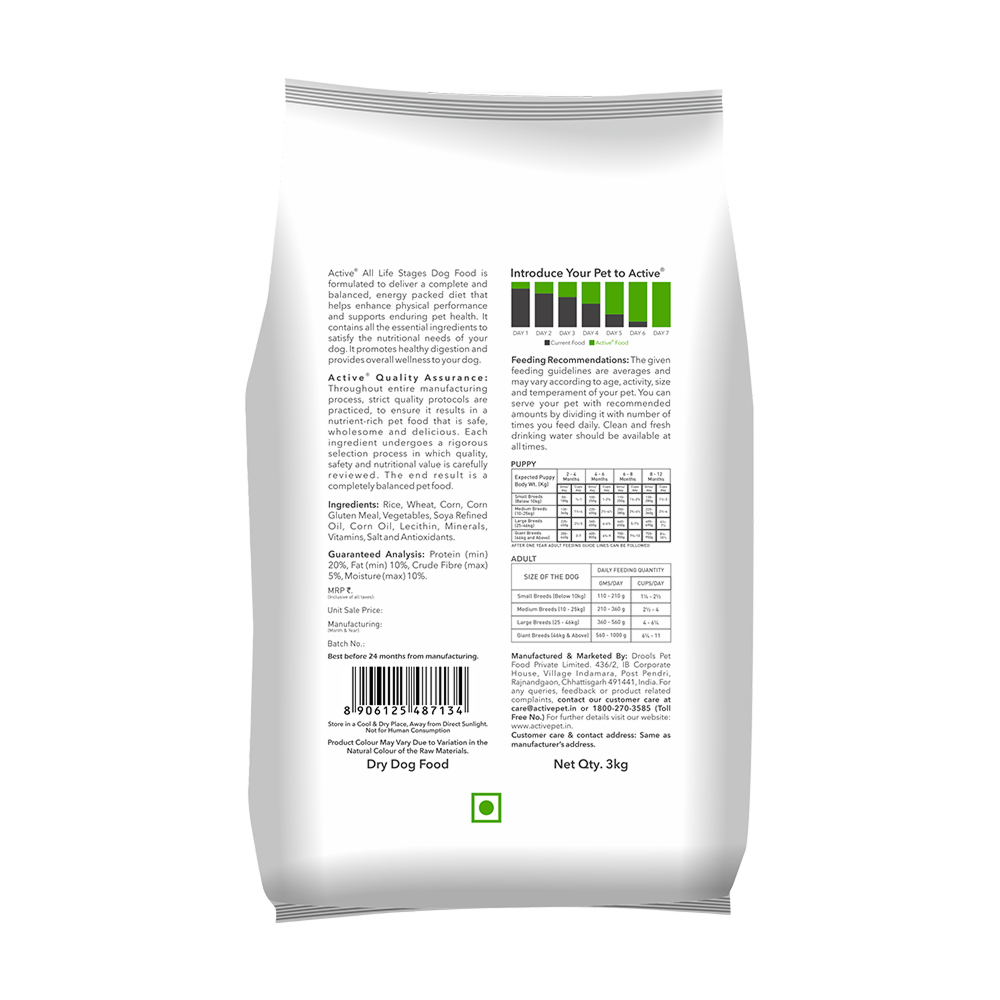 Active All Breed 100% Veg Dog Dry Food (Buy 1 Get 1) Dogs- Dry Food Active