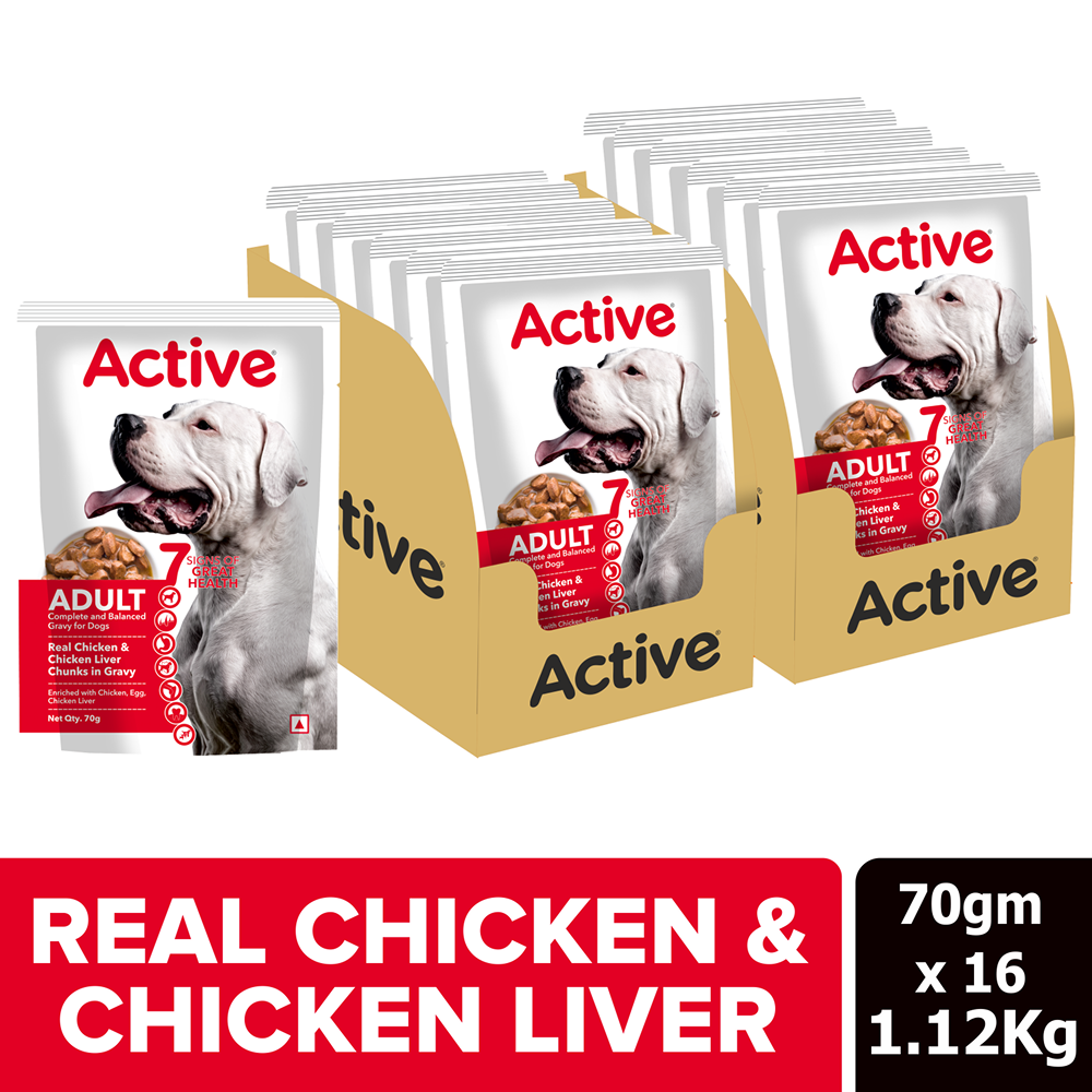 Active Real Chicken & Chicken Liver Chunks in Gravy Adult Dog Wet Food (Buy 1 Get 1) Dogs-Wet Food Active