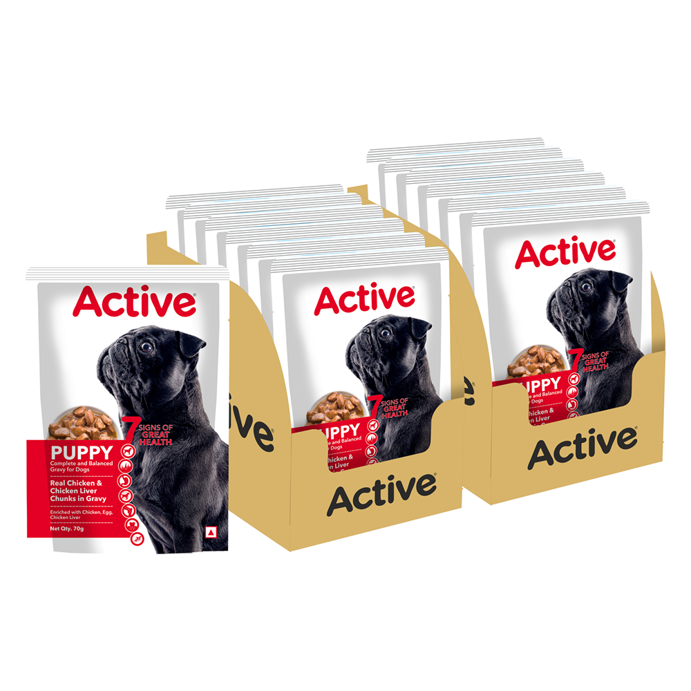 Active Real Chicken & Chicken Liver Chunks in Gravy Puppy Dog Wet Food (Buy 1 Get 1) Dogs-Wet Food Active