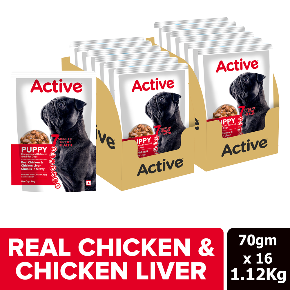 Active Real Chicken & Chicken Liver Chunks in Gravy Puppy Dog Wet Food (Buy 1 Get 1) Dogs-Wet Food Active