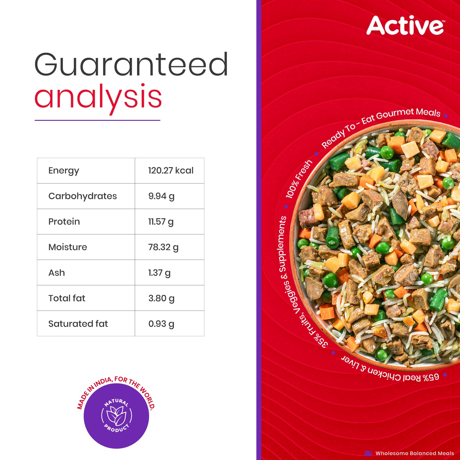 Active Chicken and Vegetable Biryani Fresh Food for Dogs (Buy 1 Get 1) Dogs-Fresh Food Active