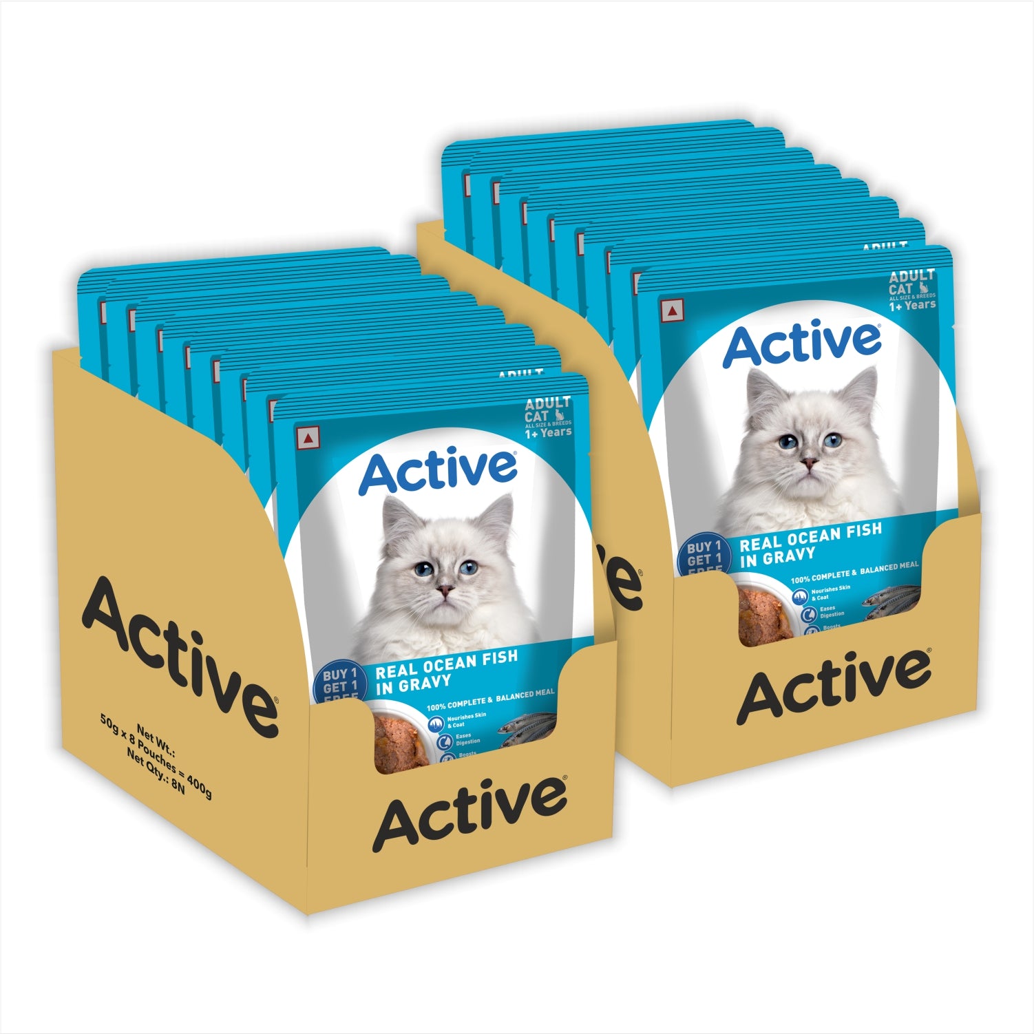 Active Real Ocean Fish in Gravy Adult Cat Wet Food ( Buy 1 Get 1) Cats-Wet Food Active