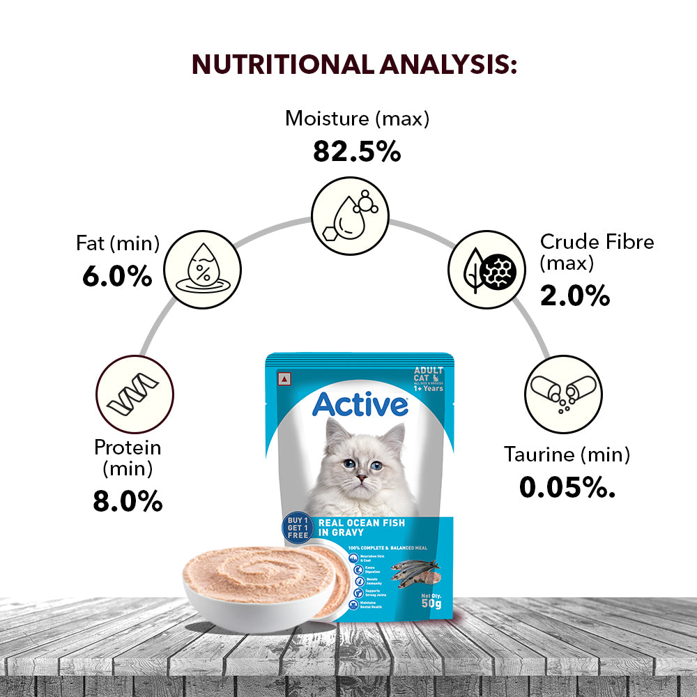 Active Real Ocean Fish in Gravy Adult Cat Wet Food ( Buy 1 Get 1) Cats-Wet Food Active