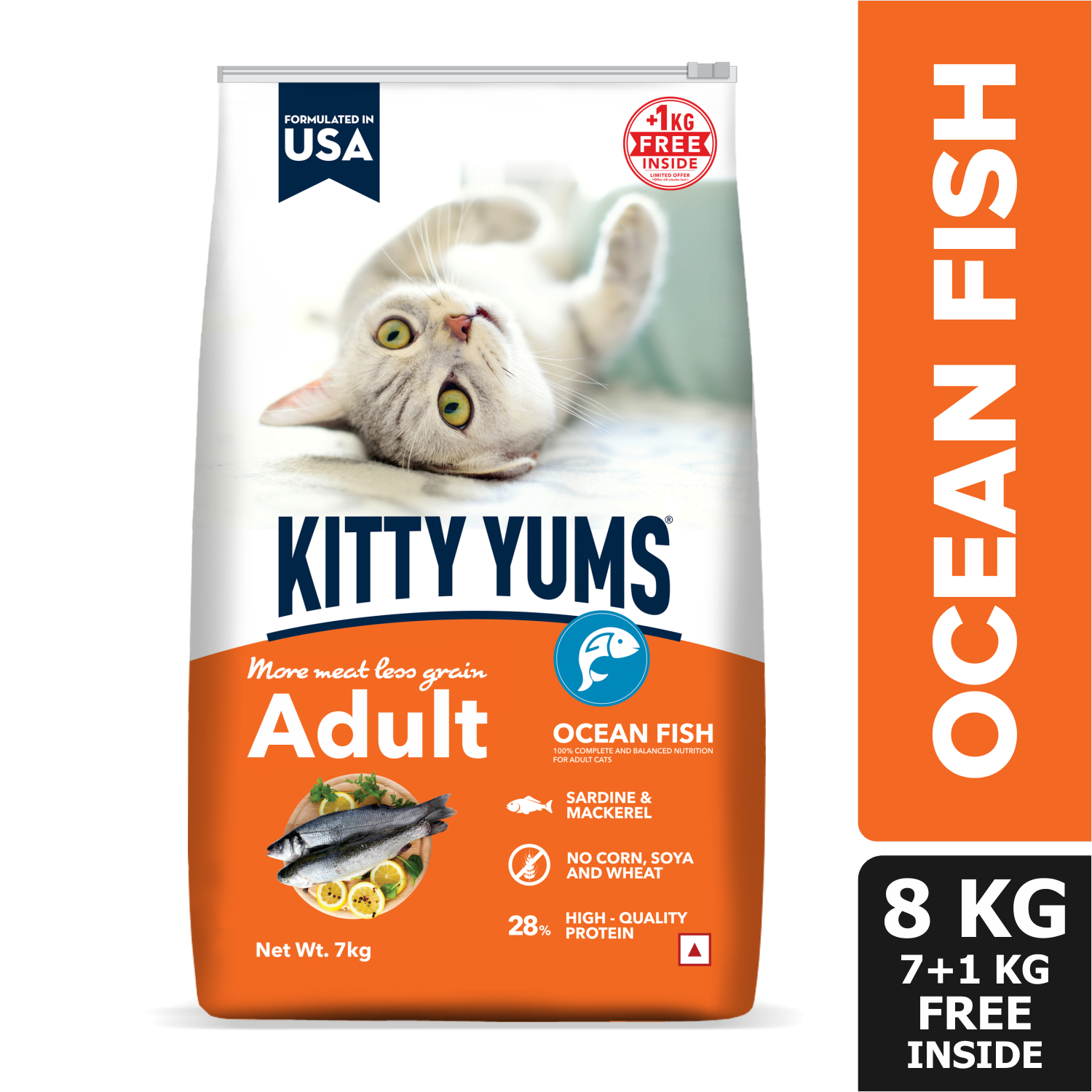 Kitty Yums Ocean Fish Adult (1+ years) Cat Dry Food Cats- Dry food Kitty Yums 7kg+1kg(Free Inside)